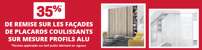 35% der remise sur les façade de placards coulissants sur mesure