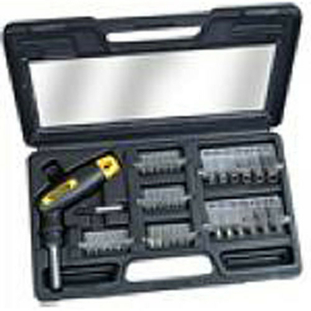 Tournevis pistolet articulé à cliquet avec accessoires coffret plastique 38 pièces - Gedimat.fr