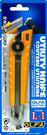 Cutter à lame rétractable larg.18mm Olfa L1 coloris jaune sous blister de 1 pièce - Gedimat.fr