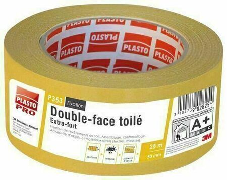 Adhésif double face toile coton larg.50mm long.25m - Gedimat.fr