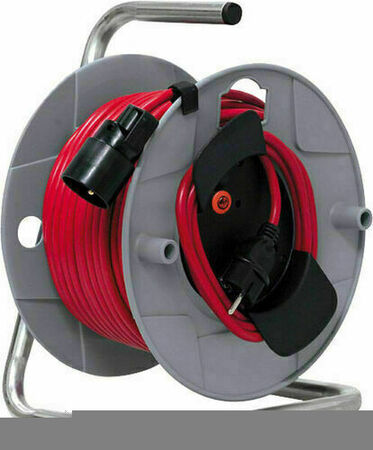 Enrouleur prolongateur J40 avec câble rouge 40m HO5VV-F 3G1,5 et disjoncteur thermique - Gedimat.fr
