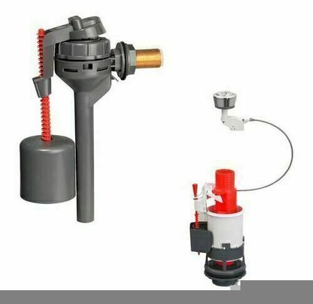 Ensemble mécanisme double chasse à câble et robinet compact pour réservoir de chasse - Gedimat.fr