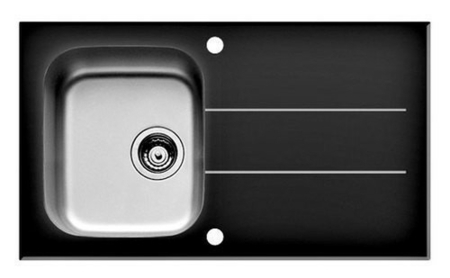 Evier à encastrer CONCERTO inox 1 cuve + 1 égouttoir larg.50cm long.86cm verre trempé noir - Gedimat.fr