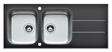 Evier à encastrer CONCERTO inox 2 cuves + 1 égouttoir larg.50cm long.116cm verre trempé noir - Gedimat.fr
