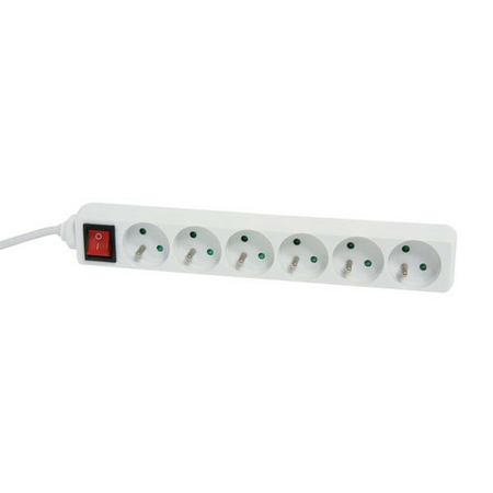 Rallonge prolongateur électrique mâle femelle 6 prises 2 pôles + terre 16A avec cordon d'alimentation rond coloris blanc câble H05VVF 3G1,5mm² long.1,5m sur plaquette de 1 pièce - Gedimat.fr