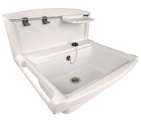 Poste d'eau PVC blanc Nicoll multi-fonction avec dosseret larg.550mm profondeur 450mm haut.totale 413mm coloris blanc - Gedimat.fr