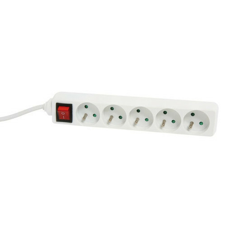 Bloc rallonge multiprises standard coloris blanc équipé de 5 prises 2 pôles + terre 16A et 1 interrupteur avec câble long.1,5m sous film 1 pièce - Gedimat.fr