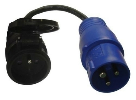 Cordon adaptateur pour branchement de caravane mâle hypra 2P+T femelle standard français 2P+T 16A 220V - Gedimat.fr