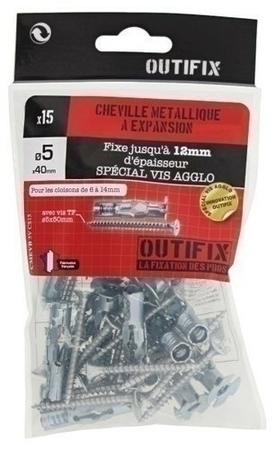 Cheville mécanique à expansion par verrouillage de forme diam.10mm long.40mm avec vis bois tête fraisée diam.5mm 15 pièces - Gedimat.fr