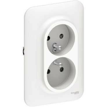 Double prise 2P+T encastré mono référence connexion automatique Ovalis blanc - Gedimat.fr