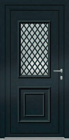 Porte d'entrée Aluminium DAKOTA avec isolation totale de 100mm gauche poussant haut.2,15m larg.90cm laqué gris - Gedimat.fr