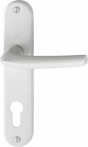 Ensemble de poignes de porte SAN DIEGO sur plaques en aluminium finition blanc avec trou de cylindre de sret - 165mm - Gedimat.fr