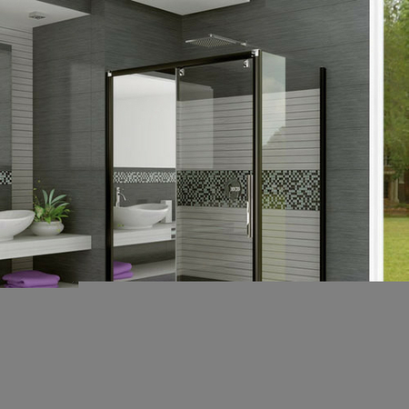 Porte coulissante gauche 2 élements ALESIA haut.2m long.1,22m profilés noir mat verre transparent - Gedimat.fr