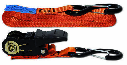 Sangle polyester avec tendeur à cliquet protection caoutchouc et 2 crochets  protection polyéthylène orange larg.25mm - 5m 