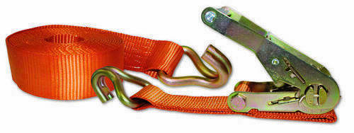 Sangle polyester avec tendeur à cliquet protection caoutchouc et 2 crochets  protection polyéthylène orange larg.25mm - 5m 