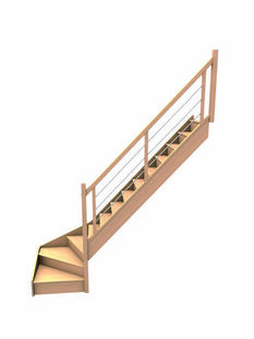 Escalier 1/4 tournant droit en htre lamell coll avec rampe  lisses inox  - Gedimat.fr