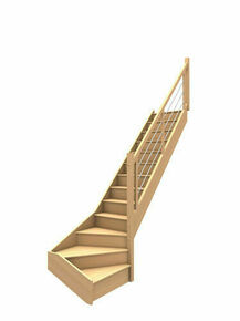 Escalier 1/4 tournant droit en hêtre lamellé collé avec rampe à lisses inox  - Gedimat.fr