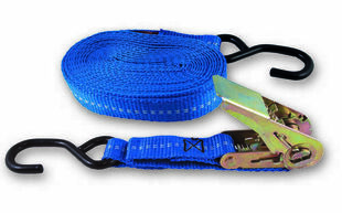 Sangle polypropylne avec tendeur  cliquet et 2 crochets bleue larg.25mm - 5m - Gedimat.fr
