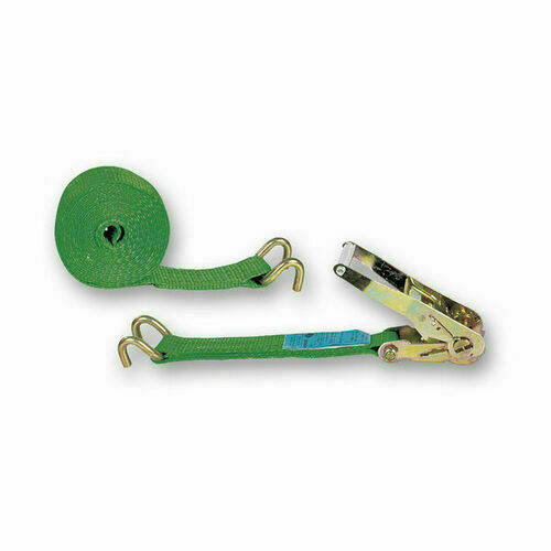 Sangle polyester avec tendeur à cliquet et 2 crochets ouverts vert  larg.50mm - 9m 