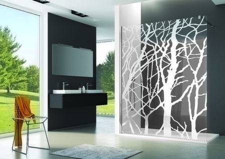 Paroi fixe PUR haut.200cm long.140cm profilés poli brillant sérigraphie arbre - Gedimat.fr