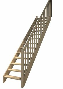 Escalier droit sapin kit BERGEN - 2.75m - avec rampe - Gedimat.fr