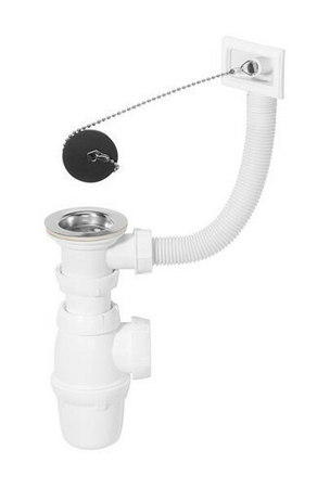 Siphon reglable nf + Bonde a Bouchon avec trop-plein - Gedimat.fr