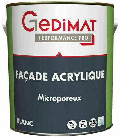 Peinture faade acrylique blanc - pot de 2,5L GEDIMAT PERFORMANCE PRO - Gedimat.fr