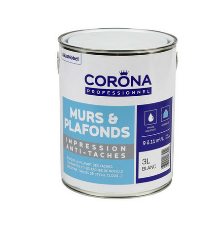 PEINTURE MURS ET PLAFONDS IMPRESSION ANTI-TACHES BLANC 3L - Gedimat.fr