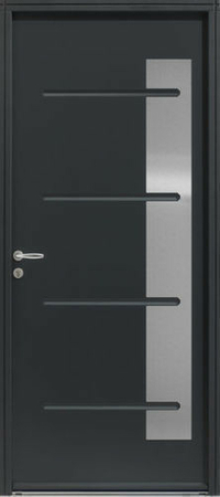 Porte d'entrée KENJI avec isolation totale de 160 mm en acier gauche poussant haut.2,15m larg.90cm laqué gris 7016 - Gedimat.fr