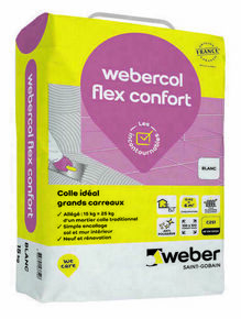 Mortier-colle pour carrelage grands carreaux WEBERCOL FLEX CONFORT blanc - sac de 15kg - Gedimat.fr
