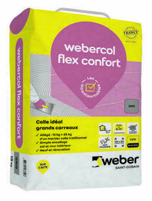 Mortier-colle pour carrelage grands carreaux WEBERCOL FLEX CONFORT gris - sac de 15kg - Gedimat.fr