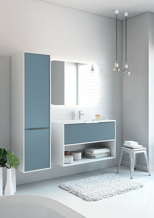Meuble monté à suspendre NEWPORT long.100cm bleu denim mat/blanc - Gedimat.fr