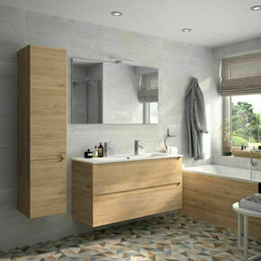 Ensemble meuble SUCCES chne san remo 4 tiroirs + plan vasque en synthse blanc - 120x60,8x46cm - Gedimat.fr