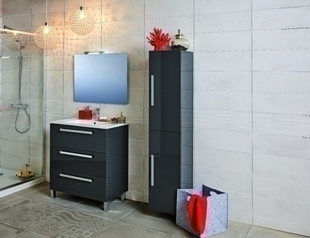 Meuble monté à poser 3 tiroirs KARMA larg.45cm long.79,7cm haut.86.8cm gris anthracite - Gedimat.fr