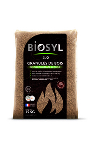 Granulés de bois BIOSYL 5.0 pour poêle à pellets en sac de 15kg - Gedimat.fr