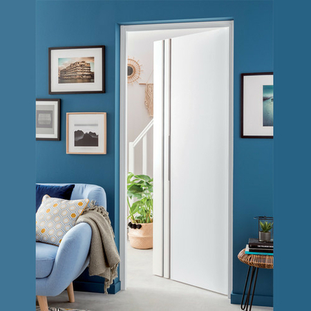 Bloc-Porte ferrée ALL IN ONE laqué blanc avec rainures verticales bleues 204x73cm gauche - Gedimat.fr
