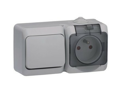 Va et vient + Prise 2P+T CEDAR + Gris IP44 en saillie - Gedimat.fr