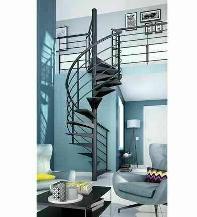 Escalier hélicoïdal OSLO en acier RAL 7024 gris grainé - Diam.122cm - Gedimat.fr