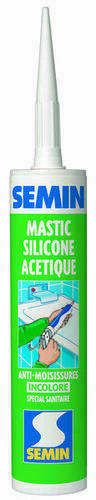 Mastic silicone acétique translucide anti-moisissures spécial sanitaires  Semin cartouche (310ml)