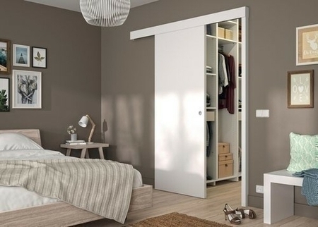 Kit coulissant prêt à peindre + rail bandeau alu blanc - Gedimat.fr