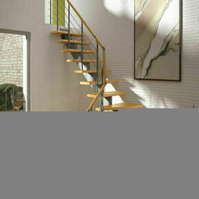 Escalier droit HAMBOURG 12 marches en hêtre vernis rampe struture en métal blanc - modulaire de 2,40 à 2,79m - Gedimat.fr