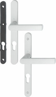 Ensemble de poignes pour portes fentres avec plaque troite HAMBURG alu finition blanc signalisation cl I 68-77mm - Gedimat.fr