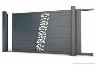 Portail coulissant VOGUE alu dcor design gris anthracite structur - h.1,66 x l.4 m - Gedimat.fr