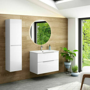 Colonne de salle de bains ESTATE chêne naturel avec 1 poignée noire - 140x35x32cm - Gedimat.fr