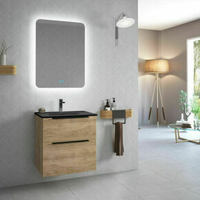 Ensemble meuble ESTATE chne naturel + plan vasque rsine noire - 45x60x60cm - Gedimat.fr