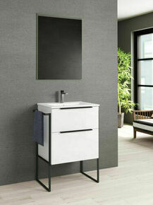 Ensemble meuble ESTATE INDUSTRIAL blanc brillant + plan vasque céramique blanc - 45x60x60cm - Gedimat.fr