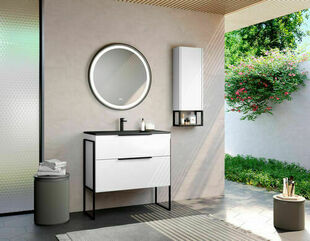 Colonne de salle de bains ESTATE blanc brillant avec 1 poigne noire - 140x35x32cm - Gedimat.fr