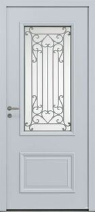 Porte d'entre alu CORMELLES vitre gris satin /blanc dormant 77 mm - 215 x 90 cm - gauche poussant - Gedimat.fr