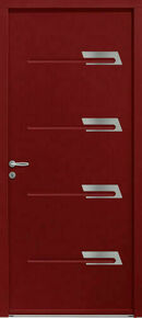 Porte d'entre acier SAYA relief rouge 3004 textur vitre gauche poussant - 215x90cm - Gedimat.fr