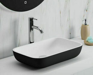 Vasque à poser ASCAIN en résine - bicolore blanc et noir - 52x32x10,5cm - Gedimat.fr